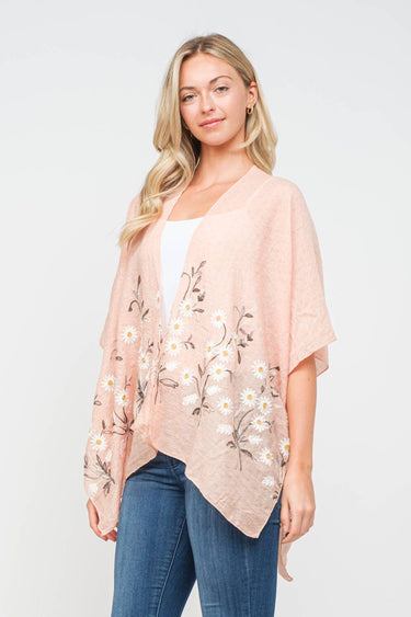 Alicia Daisy Embroidered Kimono- Salmon